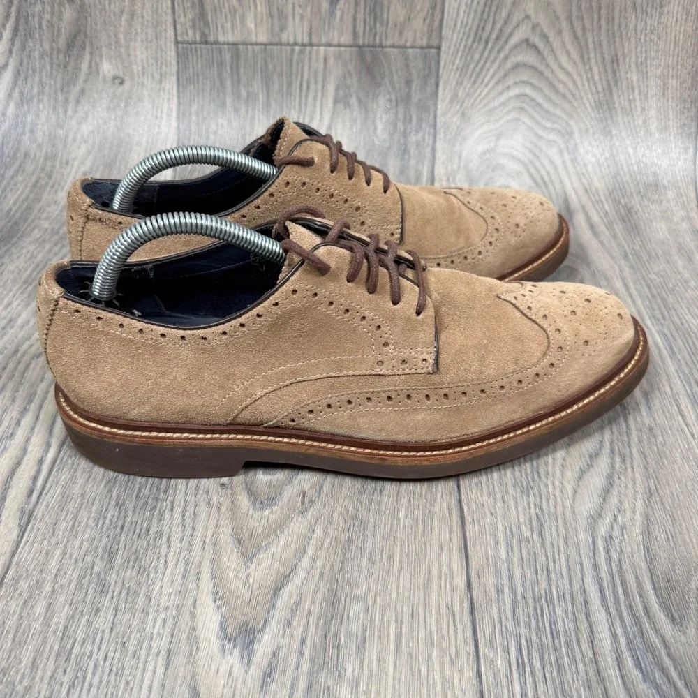 Cole Haan Oxford Shoes Men 9.5 Tan Suede Wingtip Brogue C25052